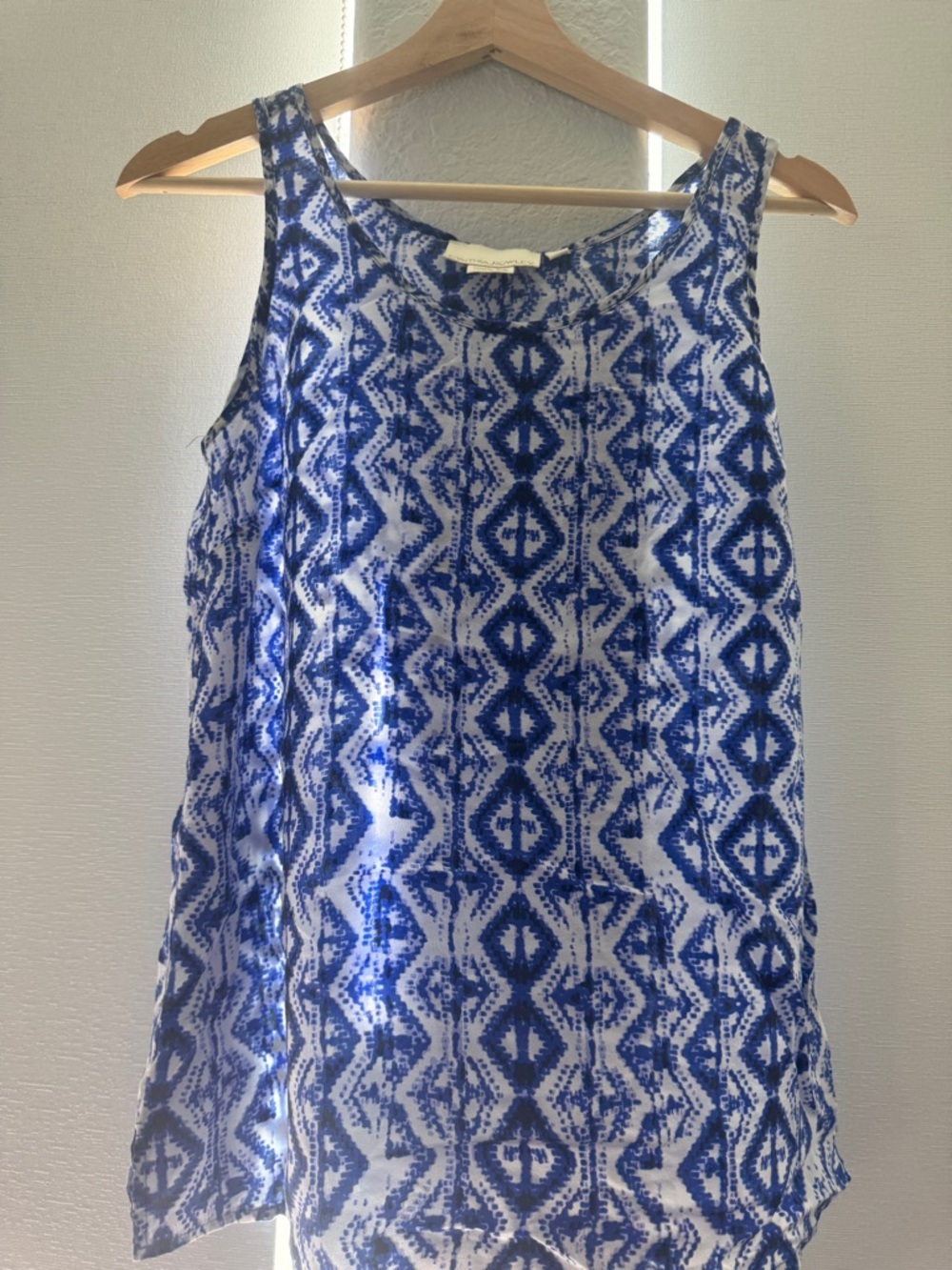 Cynthia rowley 100% silk pattern blue white tank top Sz S